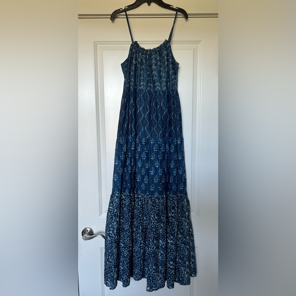 Faherty Sun Chaser Tiered Maxi Dress Cotton Silk Sunburst Mix Print Boho SM NWT - Picture 6 of 12
